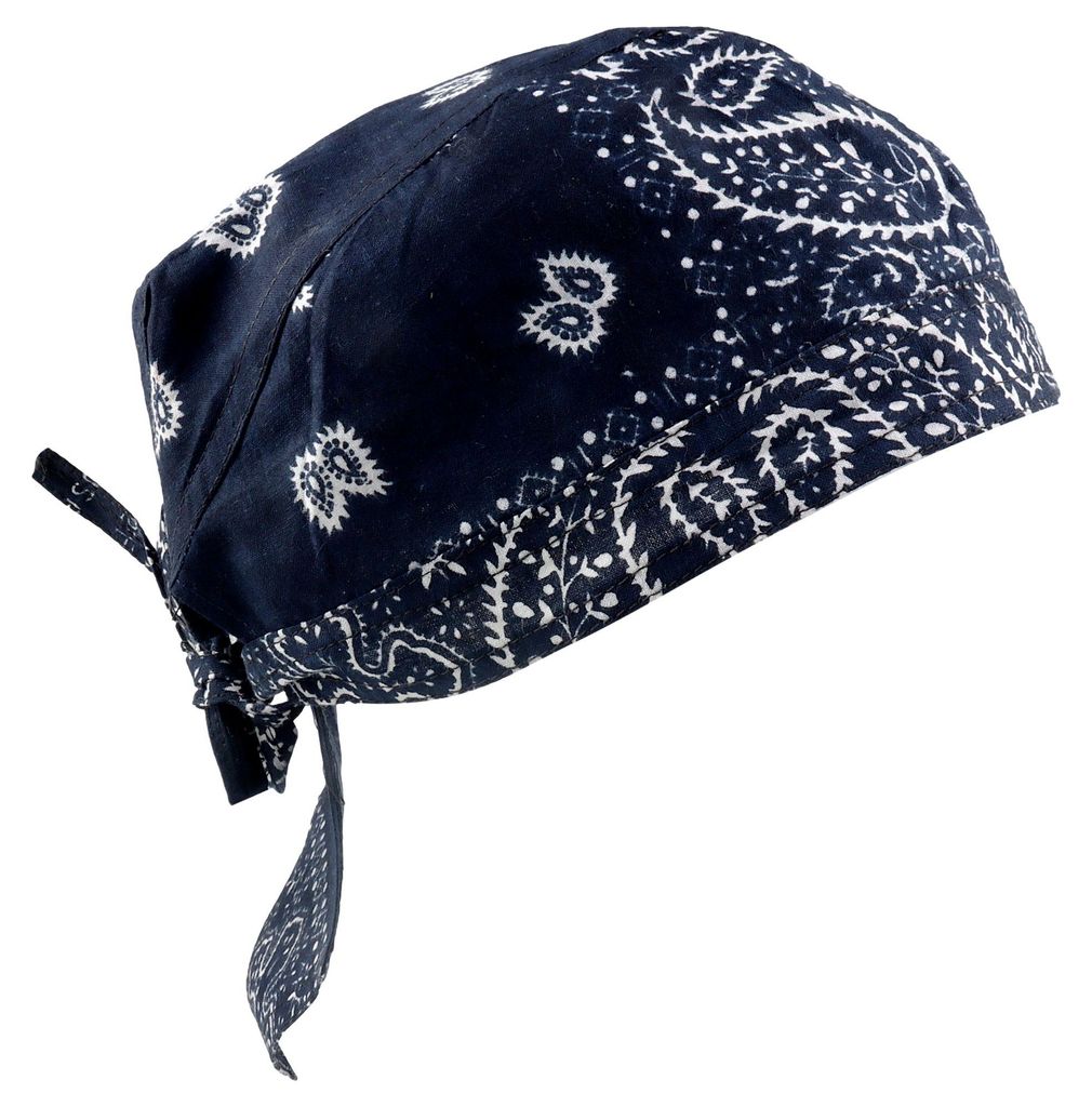 Bandana Mütze zum Binden Paisley Muster blau-navyblau weiß Produktbild 