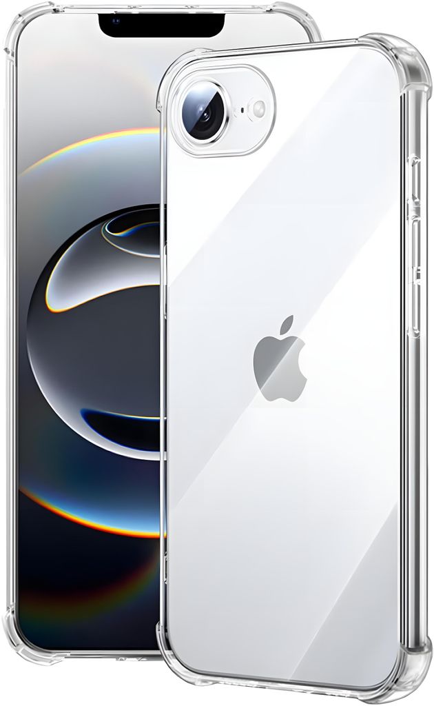 A clear iPhone case is shown with an iPhone inside it.