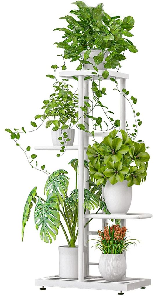 Pflanzenständer für drinnen und draußen, Metall, 4 Ebenen, 5 Blumentopfhalter, Regal, Pflanzgefäß, Ausstellungsständer für Terrasse, Garten,...