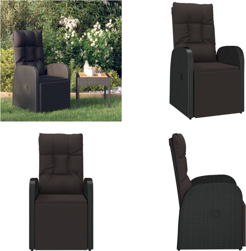 vidaXL Garten Liegestuhl mit Auflage Poly Rattan Schwarz - Gartenstuhl - Gartenstühle - Gartenmöbel - Garten Sitzmöbel