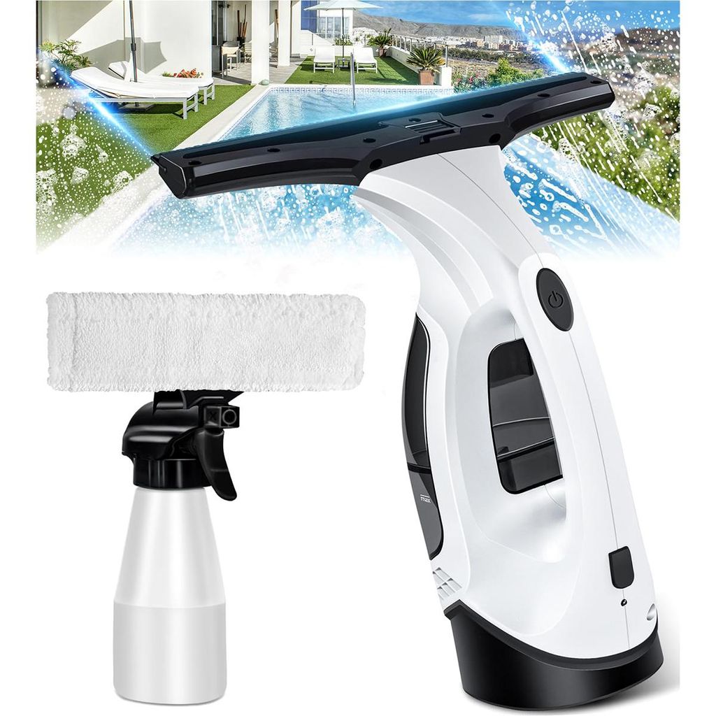 Fensterwischer,Wiederaufladbarer Fenstersauger-Abzieher mit abnehmbarem Wassertank und Sprühflasche,2 kPa starker Saugglas-Sauger für Spiegel,Fli...