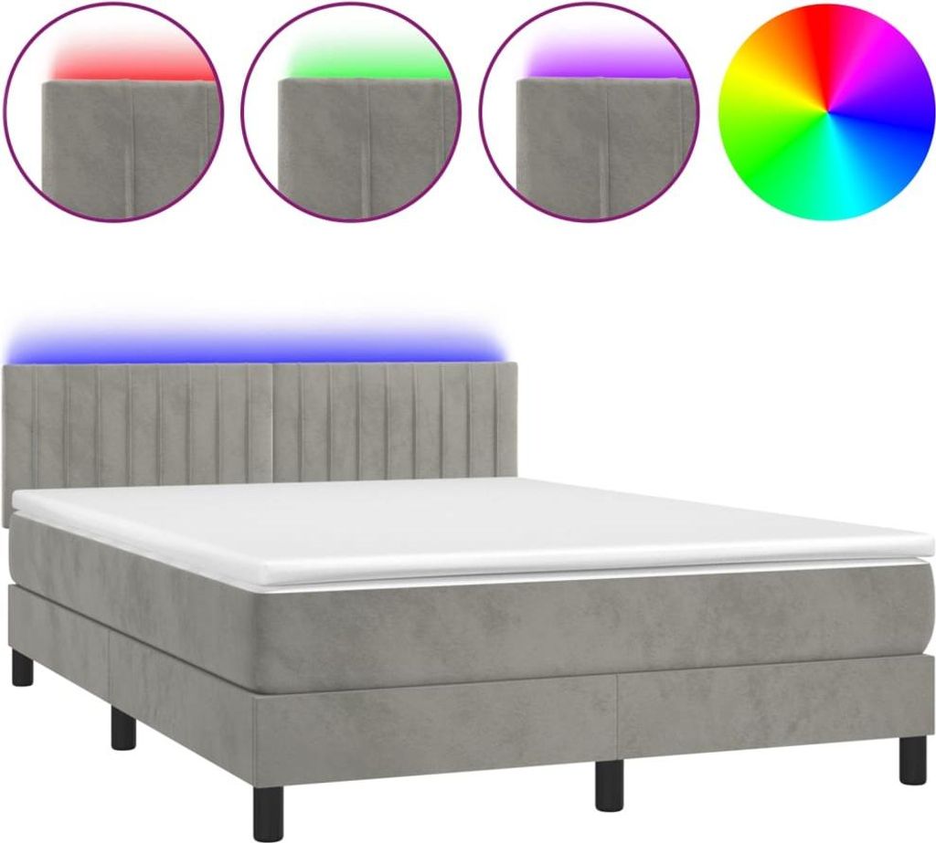 vidaXL Boxspringbett mit Matratze & LED Hellgrau 140x190 cm Samt
