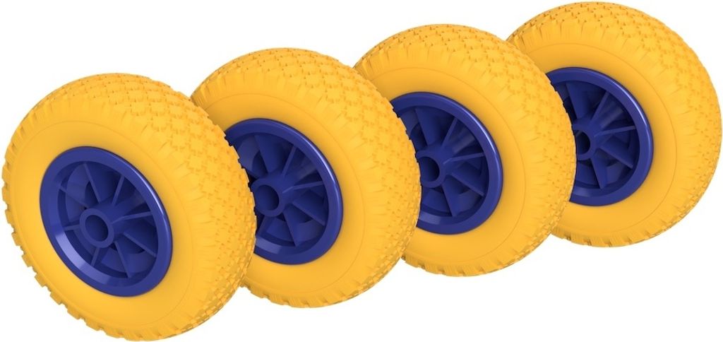 4 x PolyurethanRad Ø 200 mm 2.50-4 Gleitlager Rolle Sliprolle Sliprad PANNENSICHER, gelb/blau