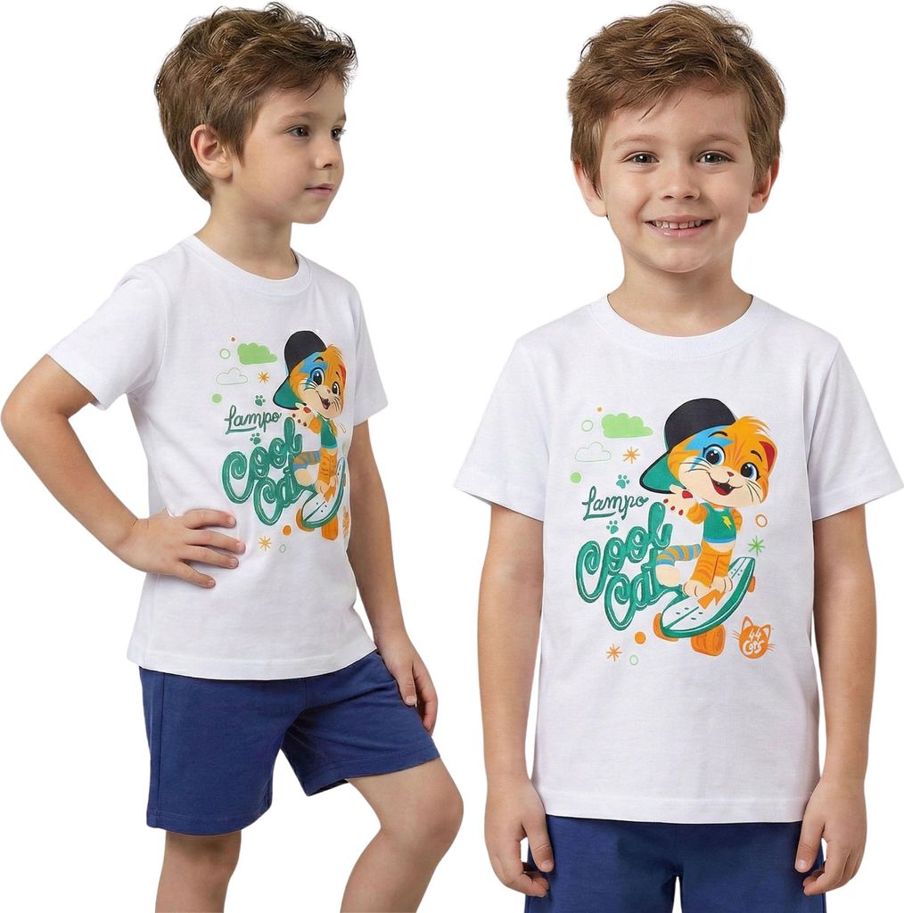 Lampo 44 Cats – Zweiteiliger Baumwollpyjama für den Sommer mit kurzen Ärmeln, 100 % Baumwolle 98