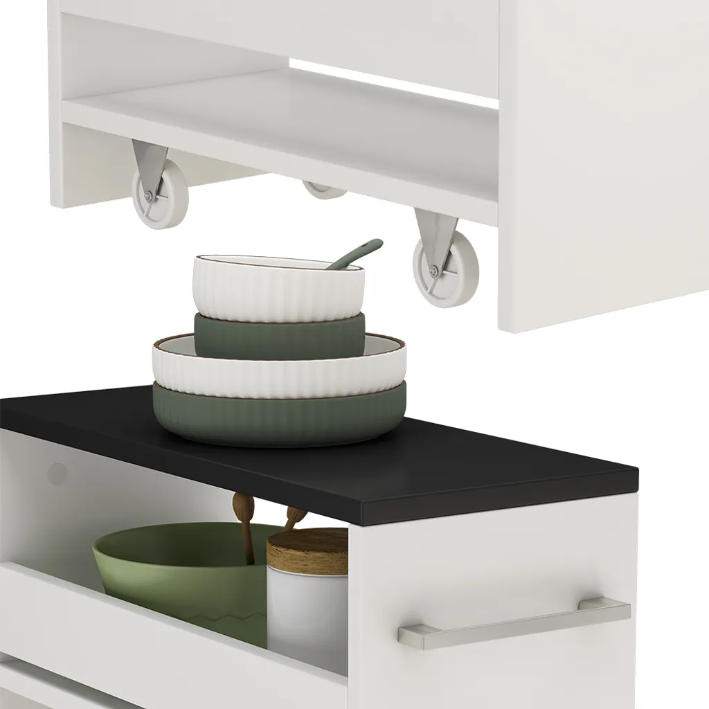 Petit caisson mobile 20x84 cm blanc et anthracite avec étagères Rivo