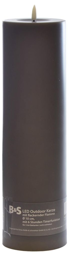 LED Kunststoffkerze Outdoor grau 35 x Ø 10 cm Flackerflamme Produktbild 