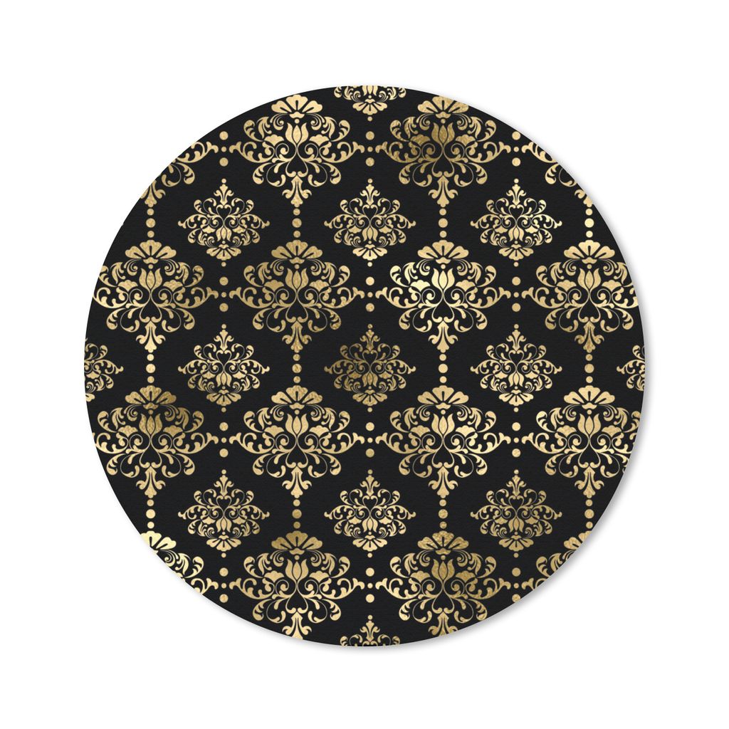 MuchoWow Mauspad Mousepad Muster - Barock - Gold - Schwarz 40x40 cm - Mousepads - Maus Mat - Pad - Mausunterlage - Schreibtisch Accessoires