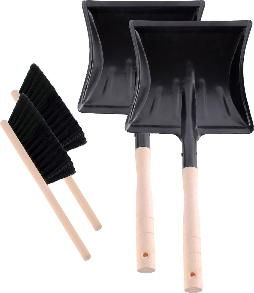 Garronda 2 Stück Kehrgarnitur Kehrschaufel Metall mit Holzgriff Set mit Handbesen (Schwarz + Schwarz)