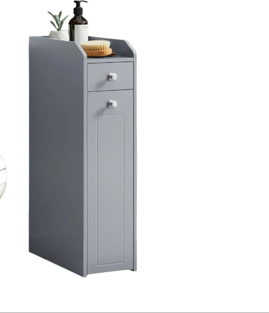 Meuble WC étroit gris Rootz pour ranger papier toilette et produits