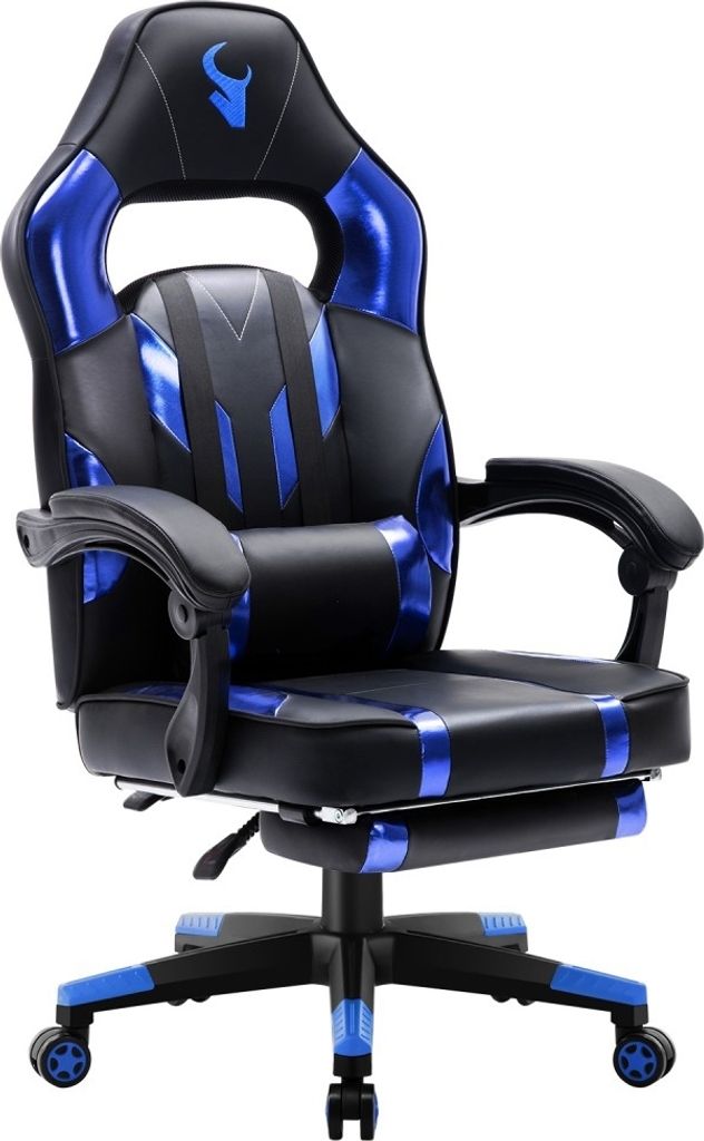 Bürostuhl Chefsessel Drehstuhl Gamingsitz Schreibtisch Fußstütze Schwarz/Blau