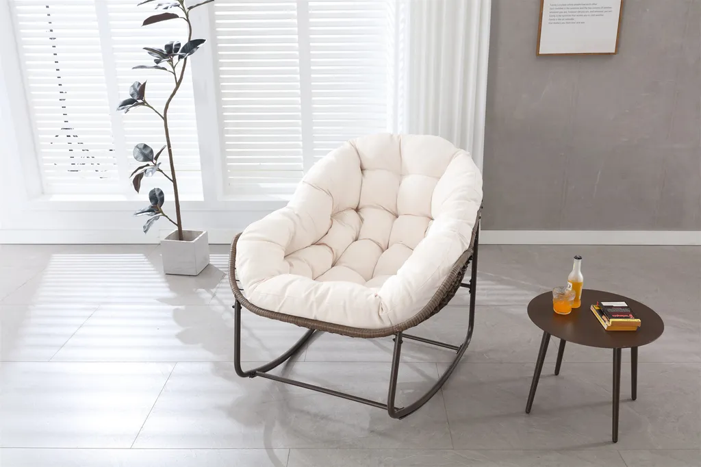 Chaise à bascule rembourrée 6" stable en acier blanc supportant 120 kg - 2