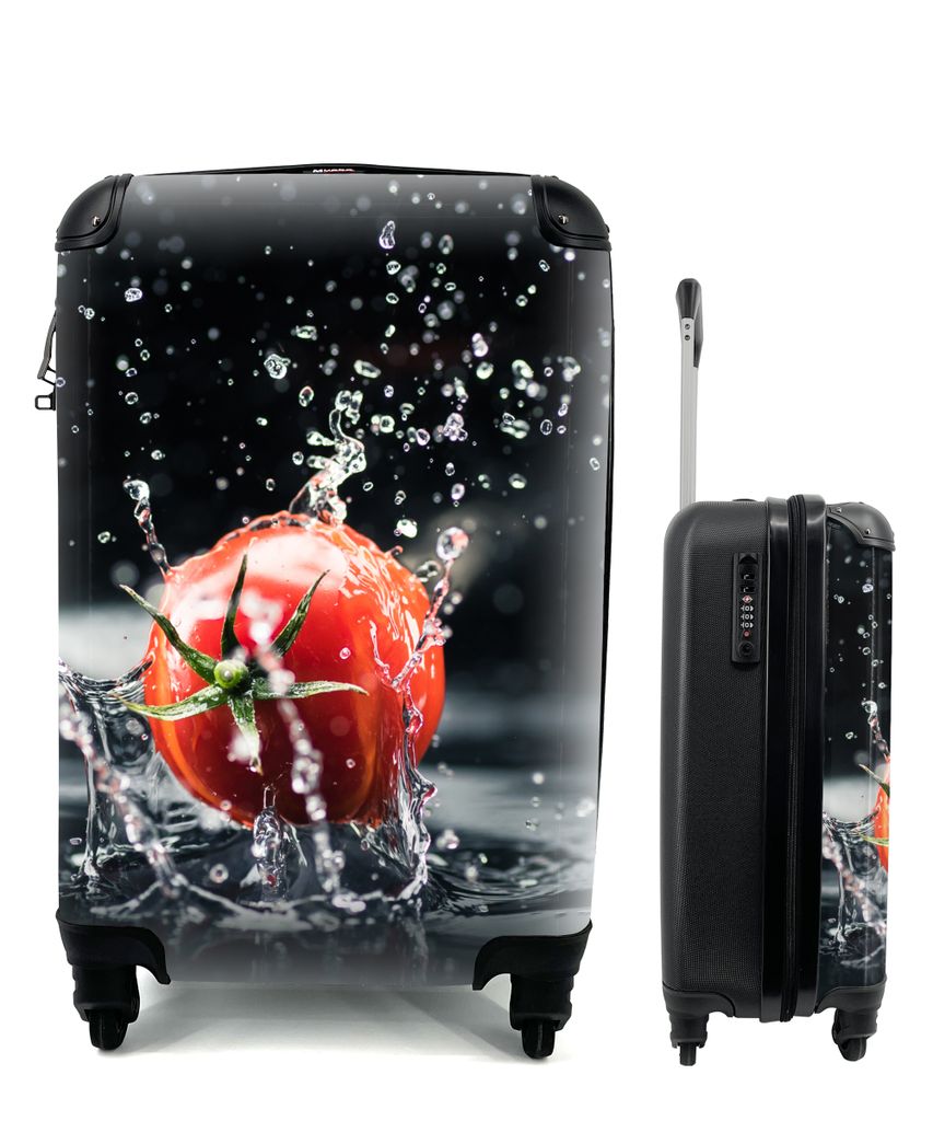 MuchoWow Koffer Handgepäck Trolley Rollkoffer Kleine Reisekoffer mit 4 Rollen - Tomate - Gemüse - Stilleben - Wasser - Rot - Cabin Size < 55x40...