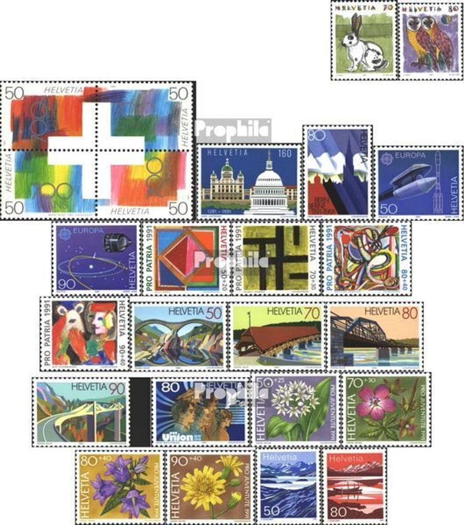 Briefmarken Schweiz 1991 Mi 1436-1460 (kompl.Ausg.) Jahrgang 1991 komplett gestempelt Freimarken