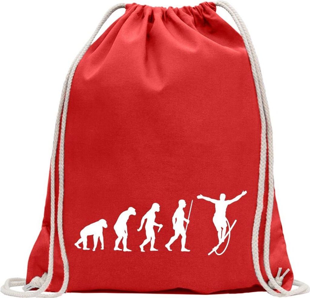 Kiwistar - Turnbeutel - rot - Seiltanz Laufen Evolution - Fun Rucksack Sport Beutel Gymsack Baumwolle mit Ziehgurt