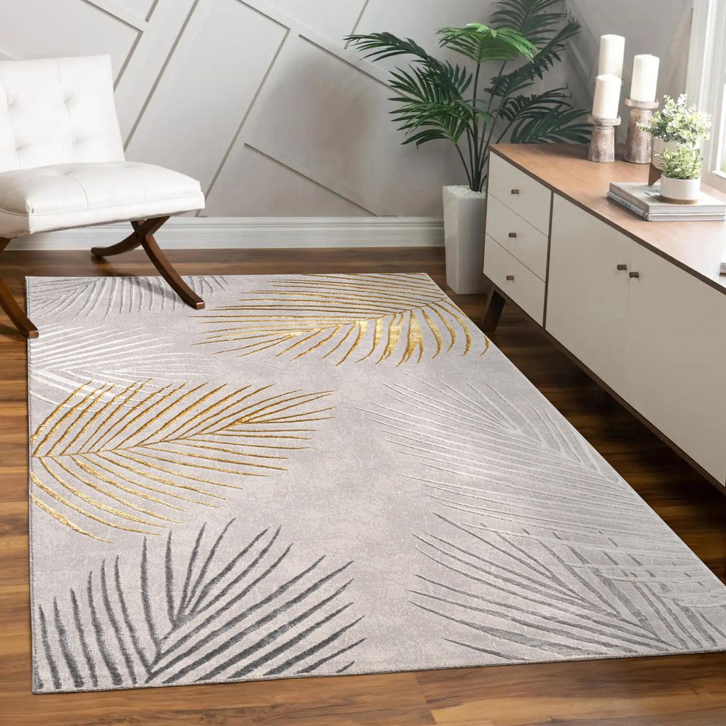 Tapis salon à poils courts Feuilles Floraux Arc-en-ciel Image du produit 