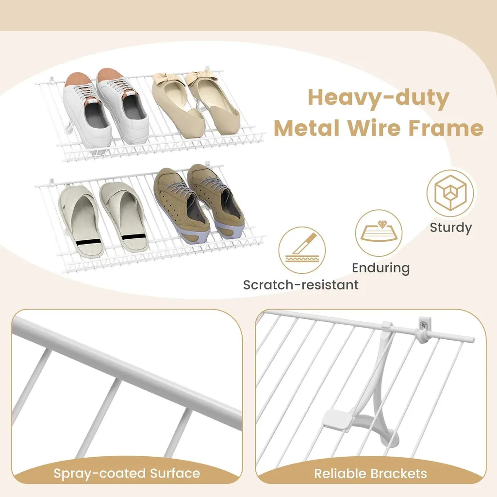 Étagère à chaussures murale blanche en métal - Support réglable 1 niveau - 4