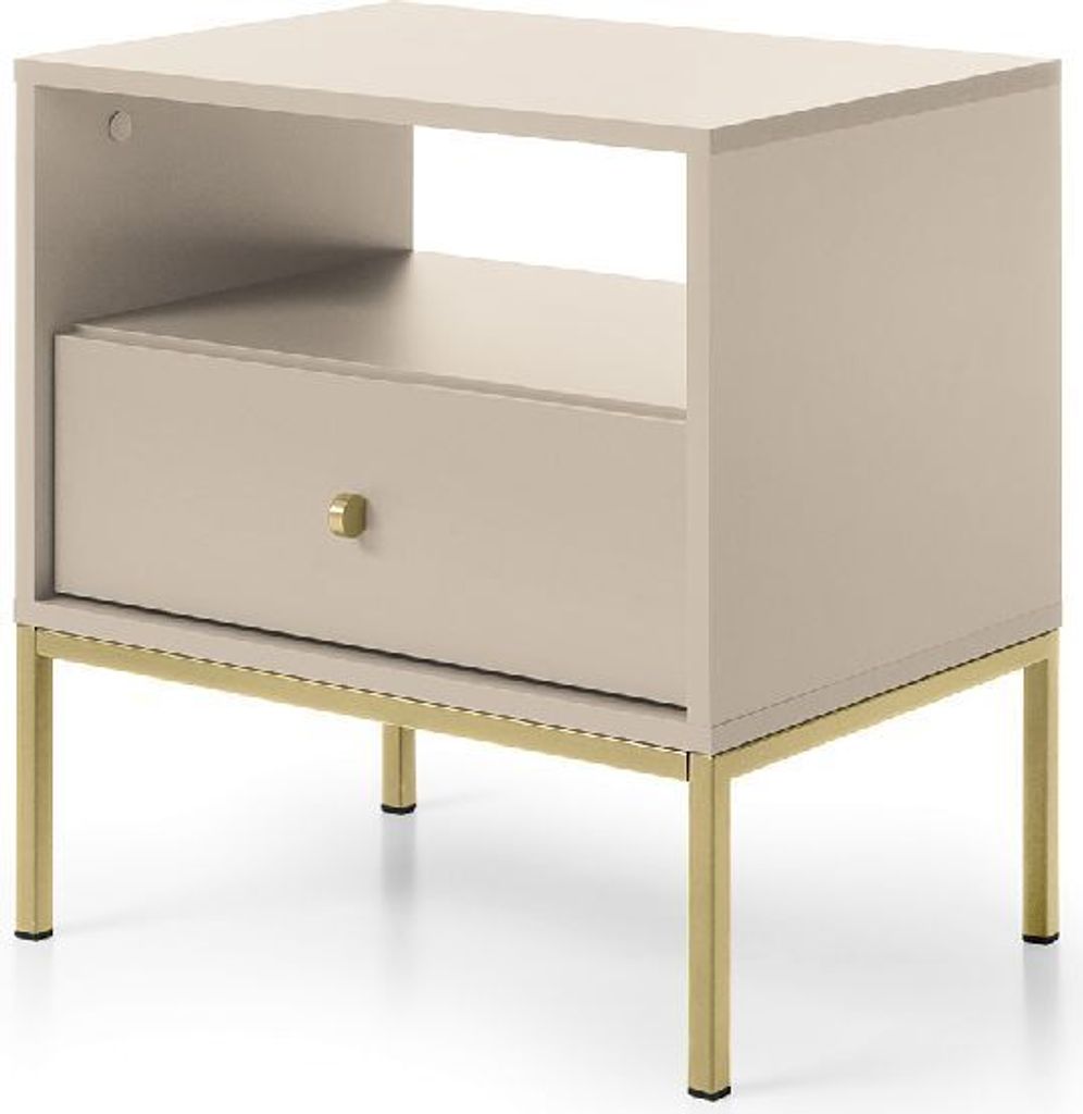 Nachttisch MONO MS54 Nachtkommode Sandbeige mit Goldene Rahmen