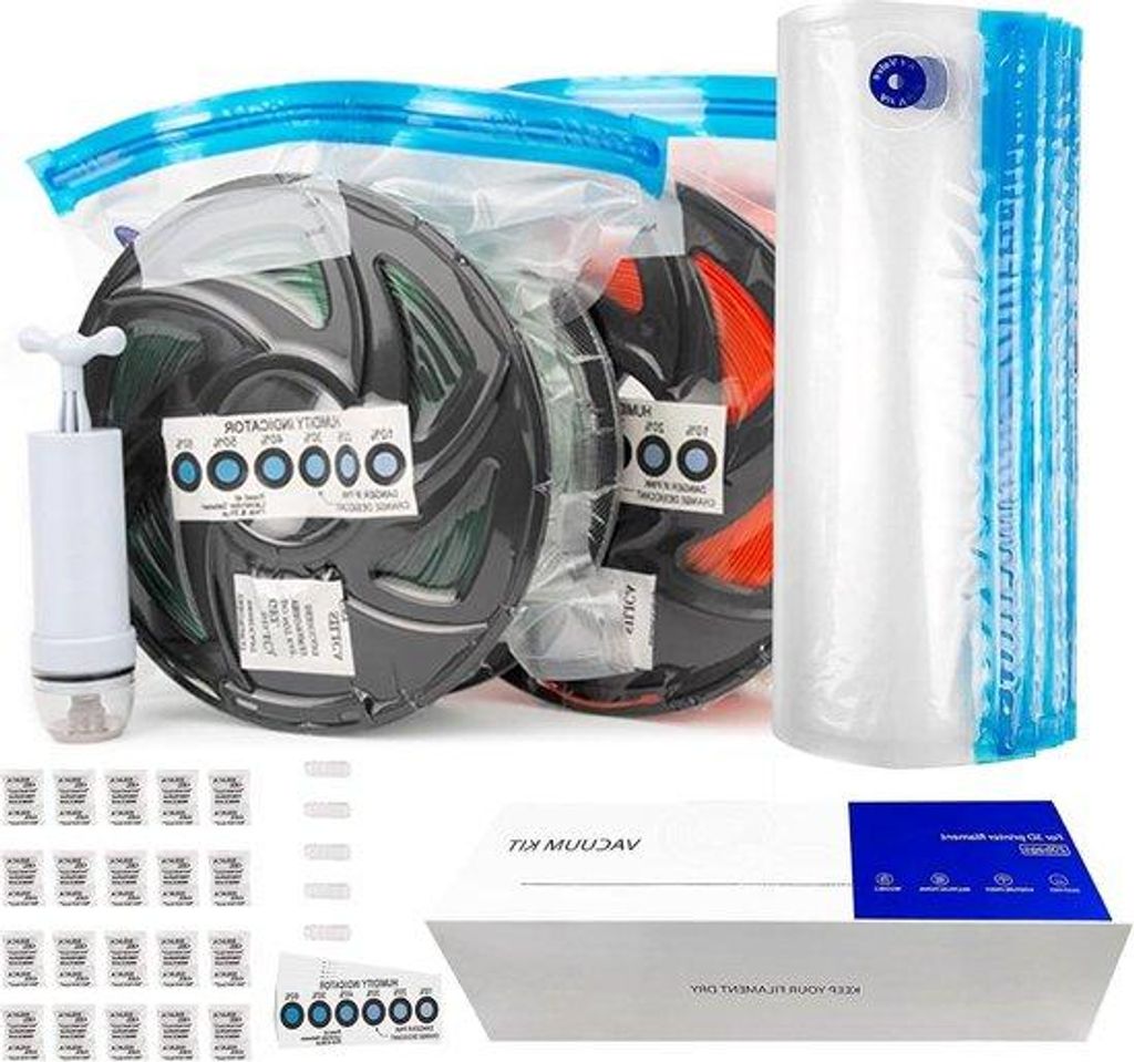 3D-Druck-Vakuumbeutel für Filament - 20er Pack, 34 x 30 cm, mit Trocknungsaggregaten und Feuchtigkeitssensor-Karten