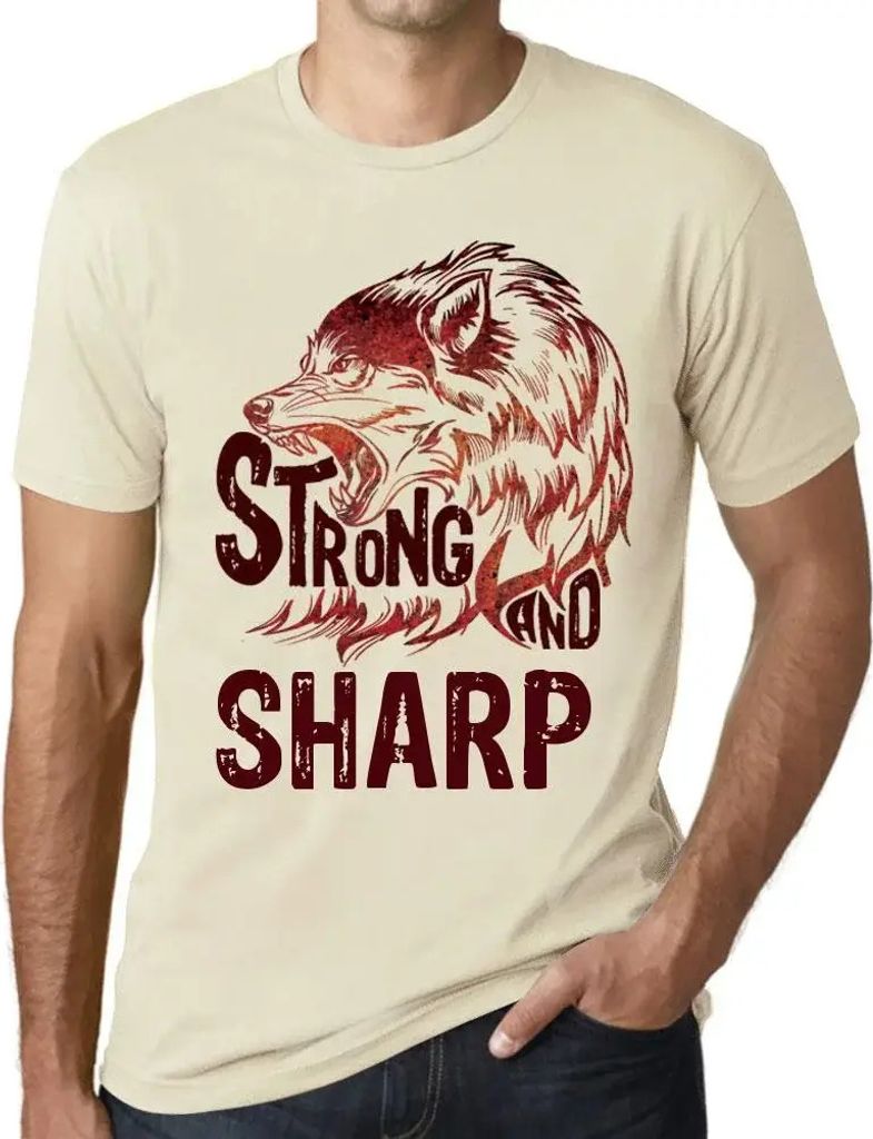 Herren Grafik T-Shirt Starker Wolf und scharf – Strong Wolf And Sharp – Öko-Verantwortlich Vintage Jahrgang Kurzarm Lustige Druck Geburtstag G...