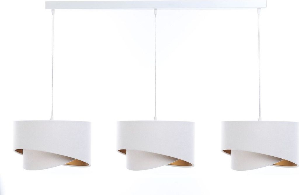 Pendelleuchte Stoff Metall E27 H: max. 94 cm in Weiß Gold 3-flammig länglich Modern Hängelampe