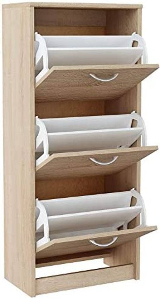 MATKAM Schuhschrank aus Holz 3S, in schlichter Optik, B 50 x H 116 x T 28 cm, laminierte Möbelplatte 16 mm, mit Rückwand (Sonoma Eiche)