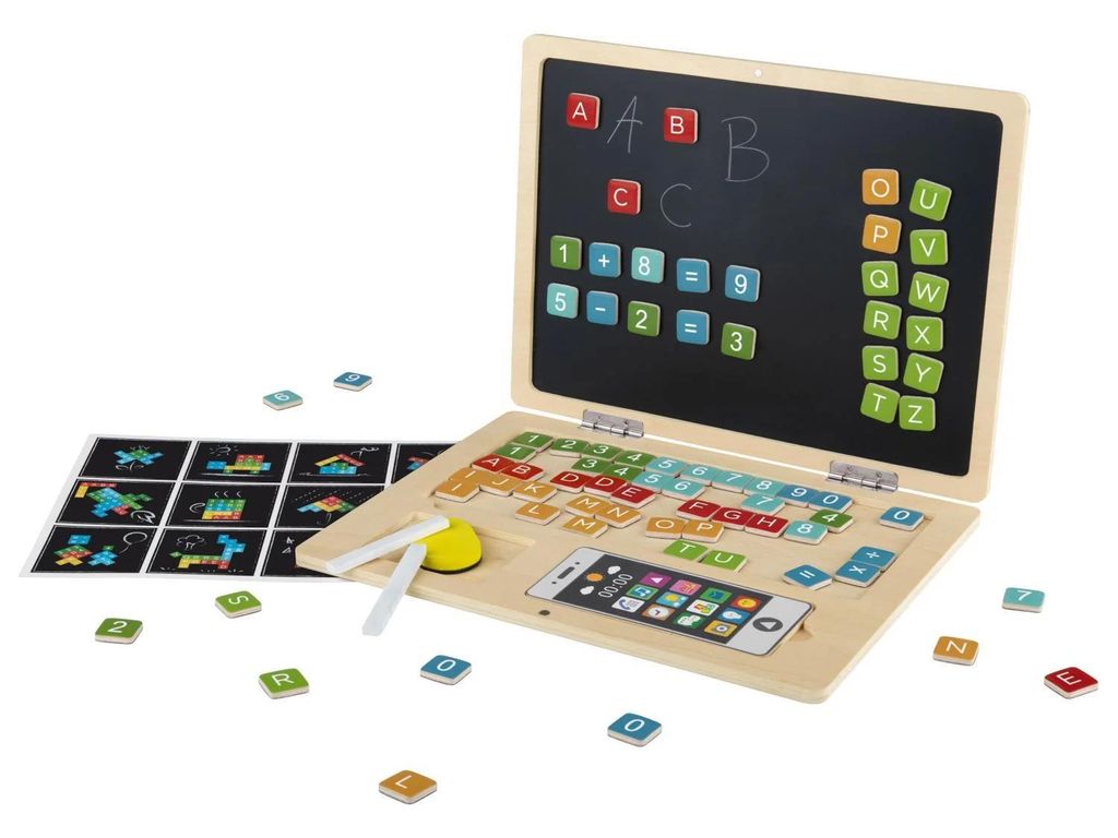 Holz-Laptop mit Magnet-Tafel, inkl. Handy aus Holz, zum Produktbild 