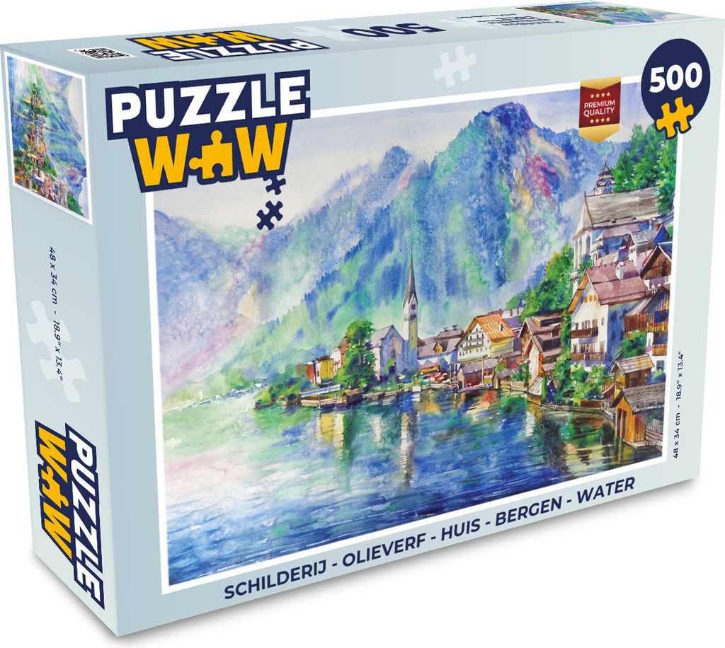 MuchoWow Puzzle 500 Teile Gemälde - Ölfarbe - Haus - Berge - Wasser - 500 Teile - Kinder - Selberbauen - Puzzlespiele