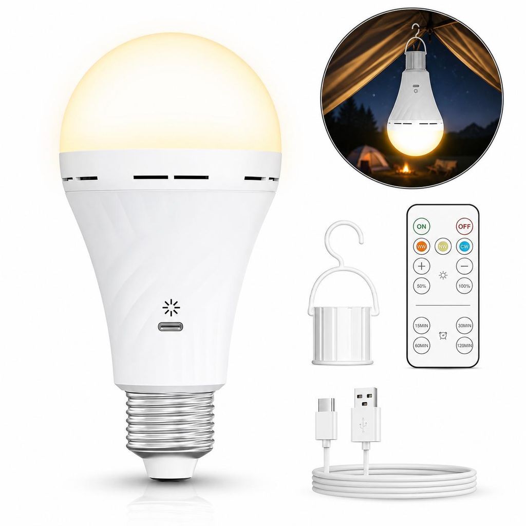 E26 LED Glühbirne USB Rechargeable 2600mAh Lampe mit Produktbild 