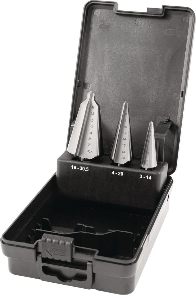 Blechschälbohrer-Satz 3-14 / 4-20 / 16-30,5 mm HSS-Co 3 teilig Kunststoffkassette