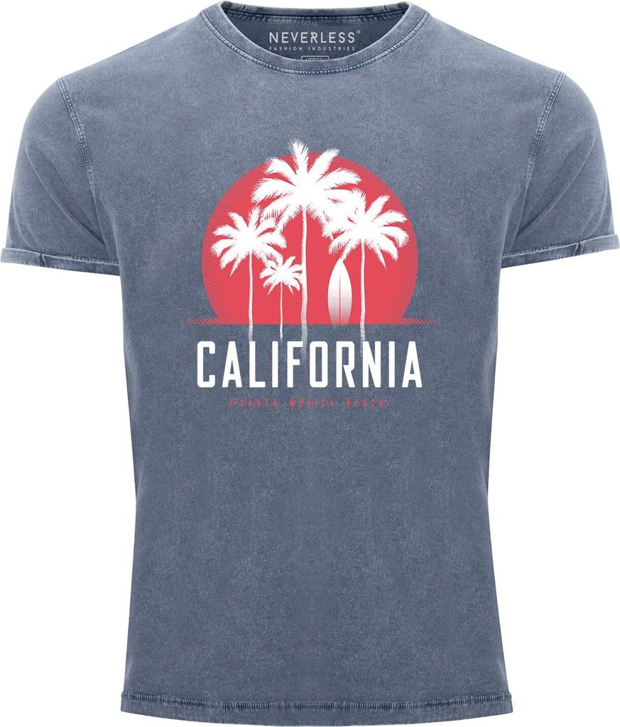 Herren T-Shirt California Palmen Santa Monica Beach Sommer Sonne Vintage Shirt PrintshirtNeverless blau S
