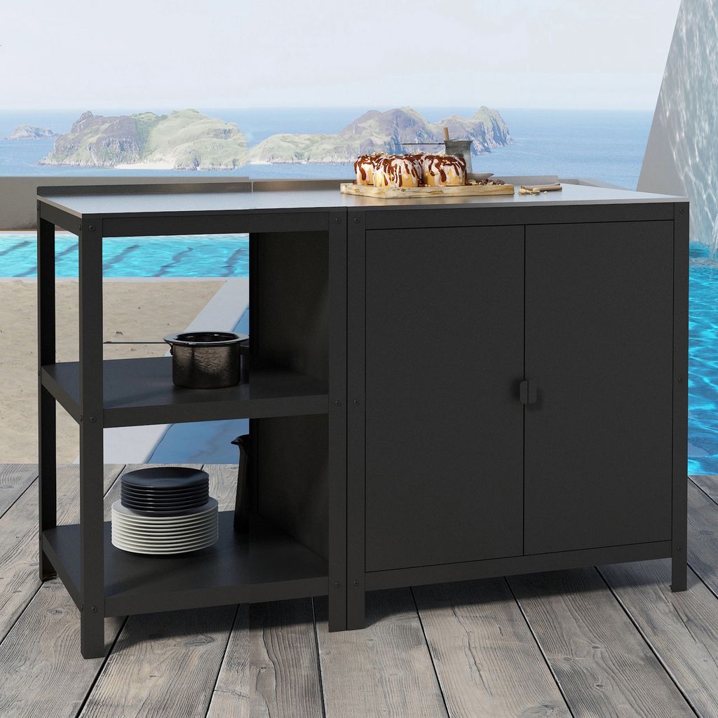Outdoorset 'Bolognano' Standregal und Schrank Stahl Schwarz, matt