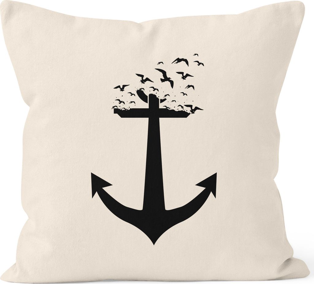 Kissenbezug Anker Vögel Anchor Birds Kissenhülle Dekokissen 40x40 Baumwolle Autiga natur unisize