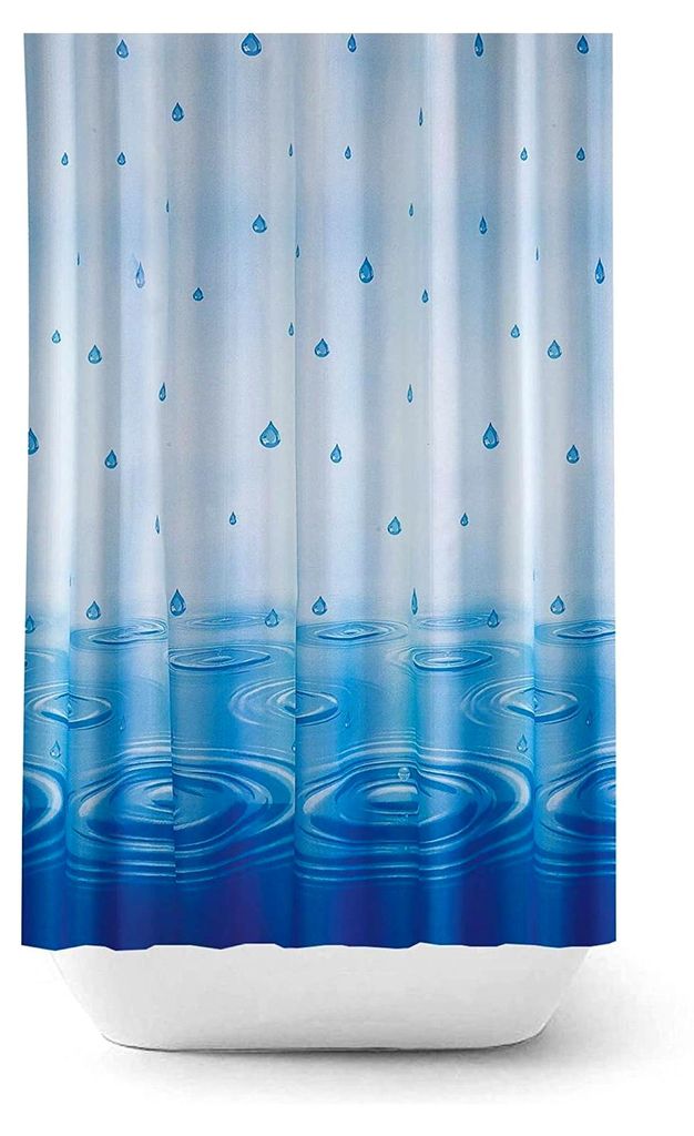 Textil Weiss BLAU Tropfen 120 x 200 cm INKL. Ringe 120x200! Shower Curtain Blue!