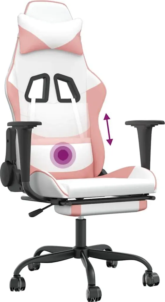 Chaise de bureau gamer pour télétravail avec massage blanc rose confort