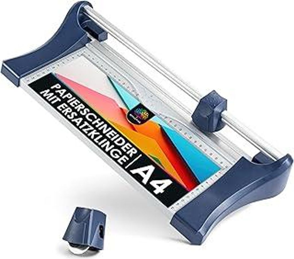 OfficeTree Papierschneider inkl. 1 Ersatzklinge - manuelles Schneidegerät für Papier DIN A4-8 Blatt Schneidemaschine Papier aus Metall - Rutschfe...