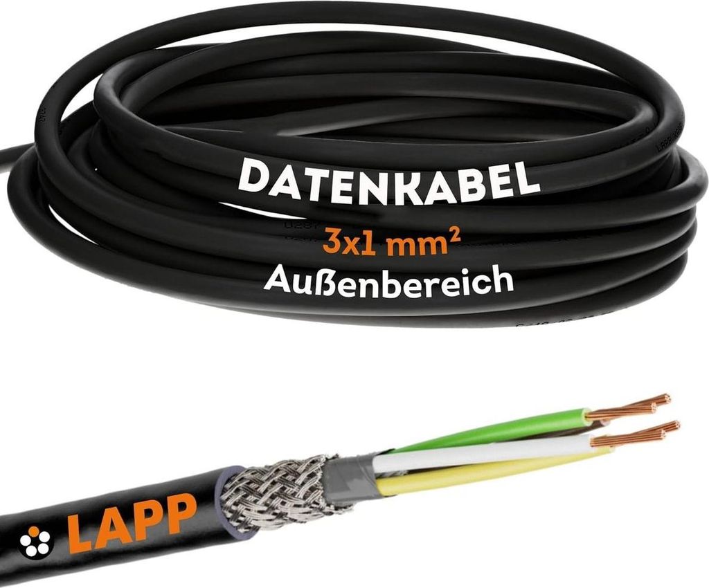 10 Meter Lapp 1030541 LiYCY geschirmte Steuerleitung 3x1 mm² I UV-resistent I Signalkabel 3 adrig I Datenkabel für Außenbereich I Lötkabel I Ve...