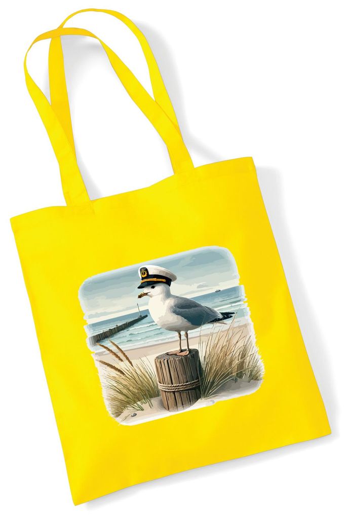 Huuraa Jutebeutel Käpitän Möwe Strand Küste 10 Liter Yellow Baumwolle Tasche Geschenkidee