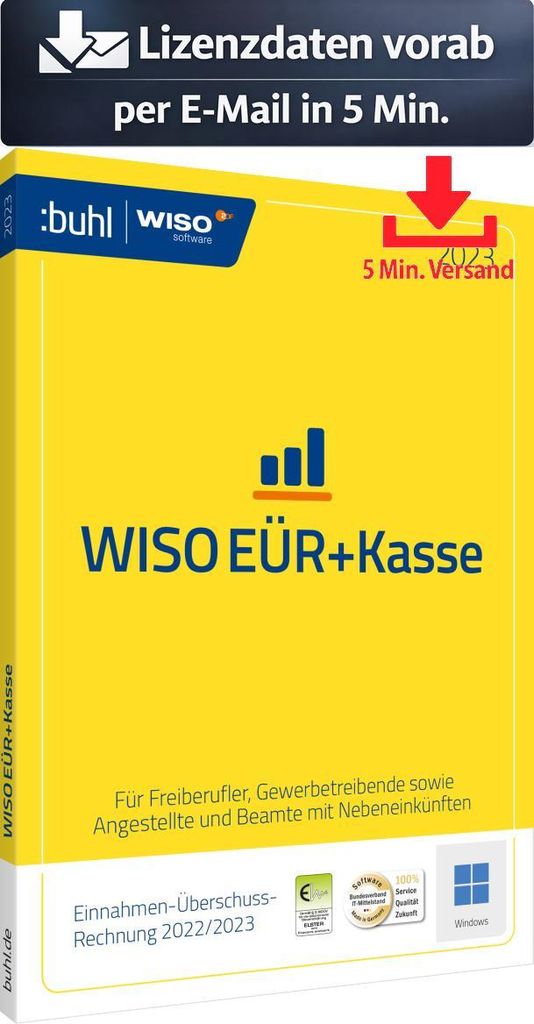 WISO EÜR & Kasse 2023 (1 PC - 1 Jahr) ESD Finanzen, Steuer Recht 5 Min. Versand als Download per Mail