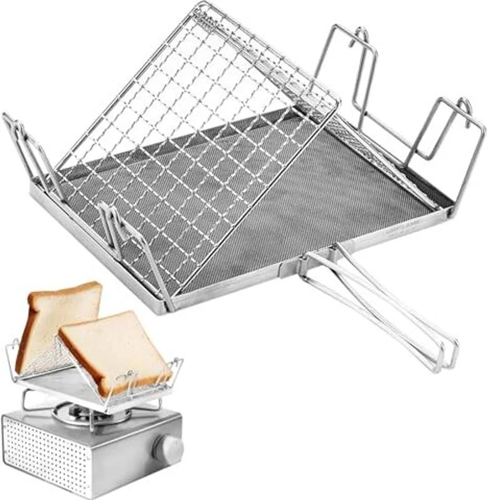 Tostapane da campeggio, supporto da campeggio per toast in acciaio inox, tostapane a gas pieghevole, accessori da campeggio compatti - perfetto