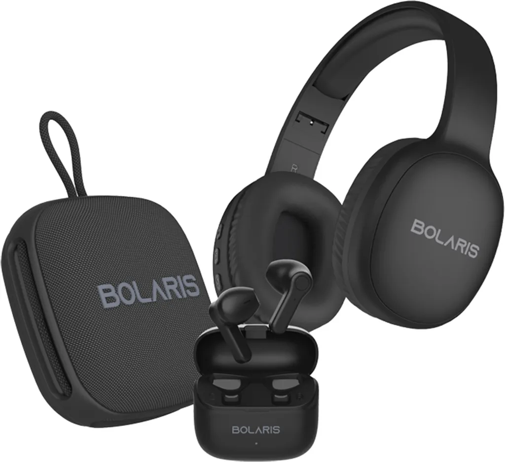 Set Audio Bolaris 3-in-1 Nero: Design Moderno e Suono Wireless 5.4