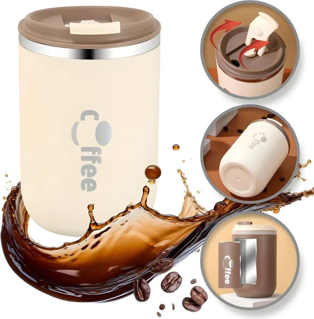 Isolierter Kaffeebecher Thermobecher Becher To-Go 500 ml – Beige