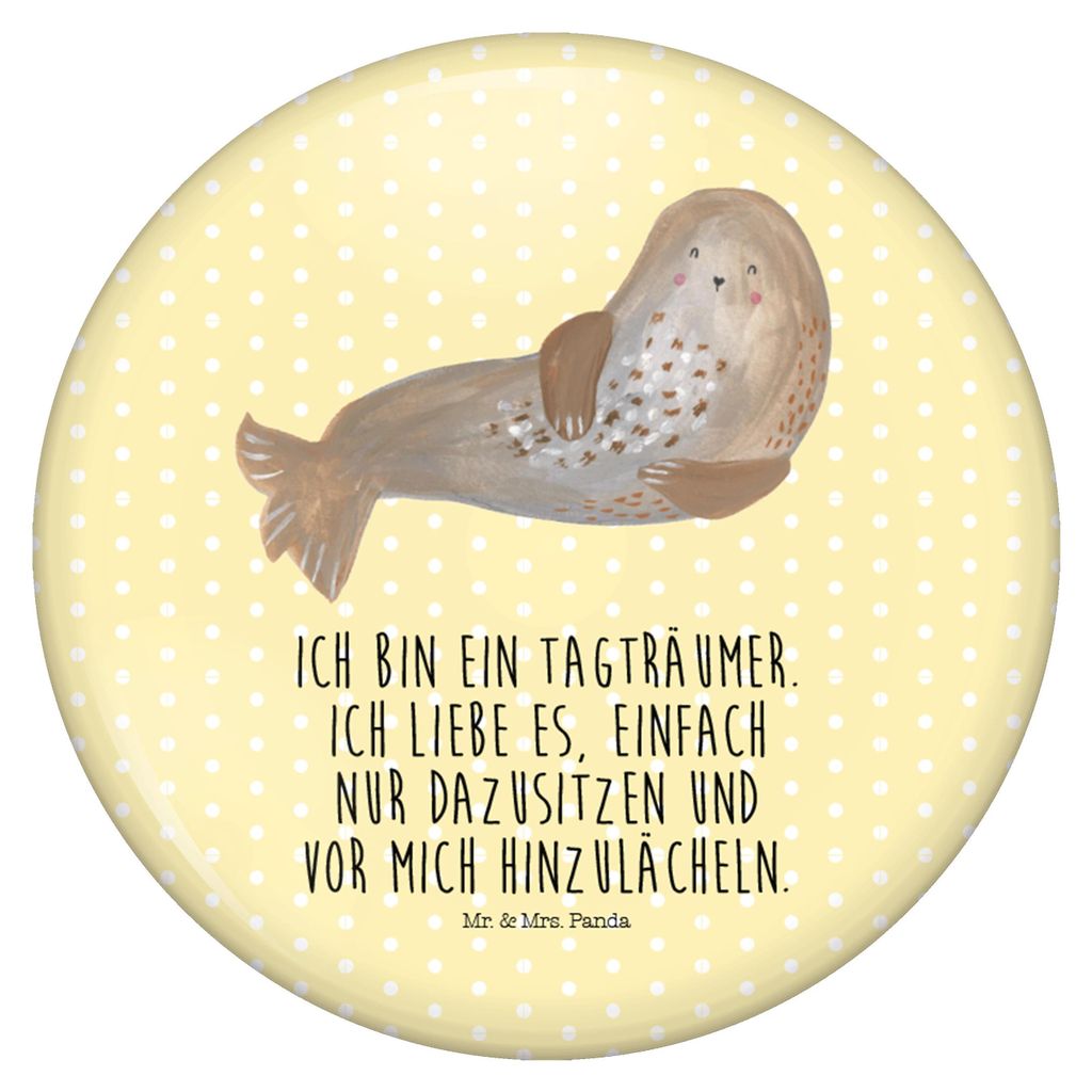 Mr. & Mrs. Panda Pin Robbe Lachen - Gelb Pastell - Geschenk, Tiere, Nordsee, Meerestier, Anstecker, Seehund, Strand, Plakette, Ostsee, Button, Badge
