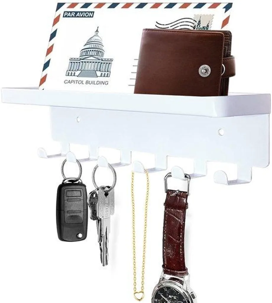 Vide-poche mural et porte-clés blanc en métal pour entrée moderne
