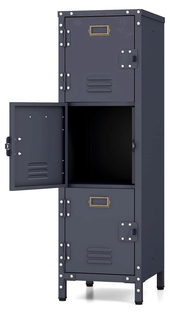 Metallschrank, Bürocontainer mit 3 abschließbaren Fächern, Metallspind mit verstellbaren Füßen und Kippschutz, Büroschrank für Zuhause, Bür...