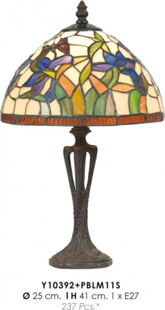 Lampe Tiffany artisanale vitrail 25cm avec base stable métal Y10392