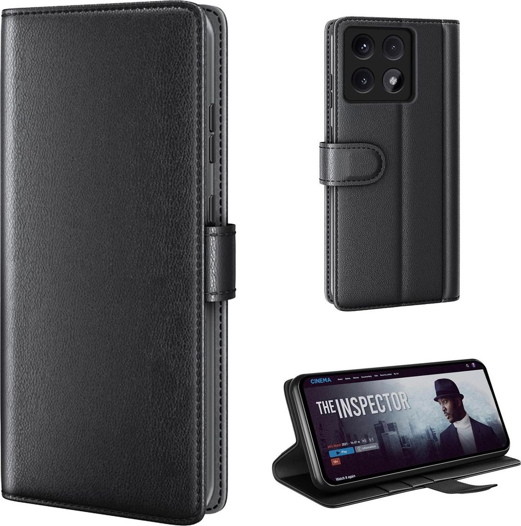 Echtleder Handyhülle für Xiaomi 14T Pro Lederhülle Cover Case Tasche Klapphülle Fliphülle Leder Hülle Farbe: Schwarz