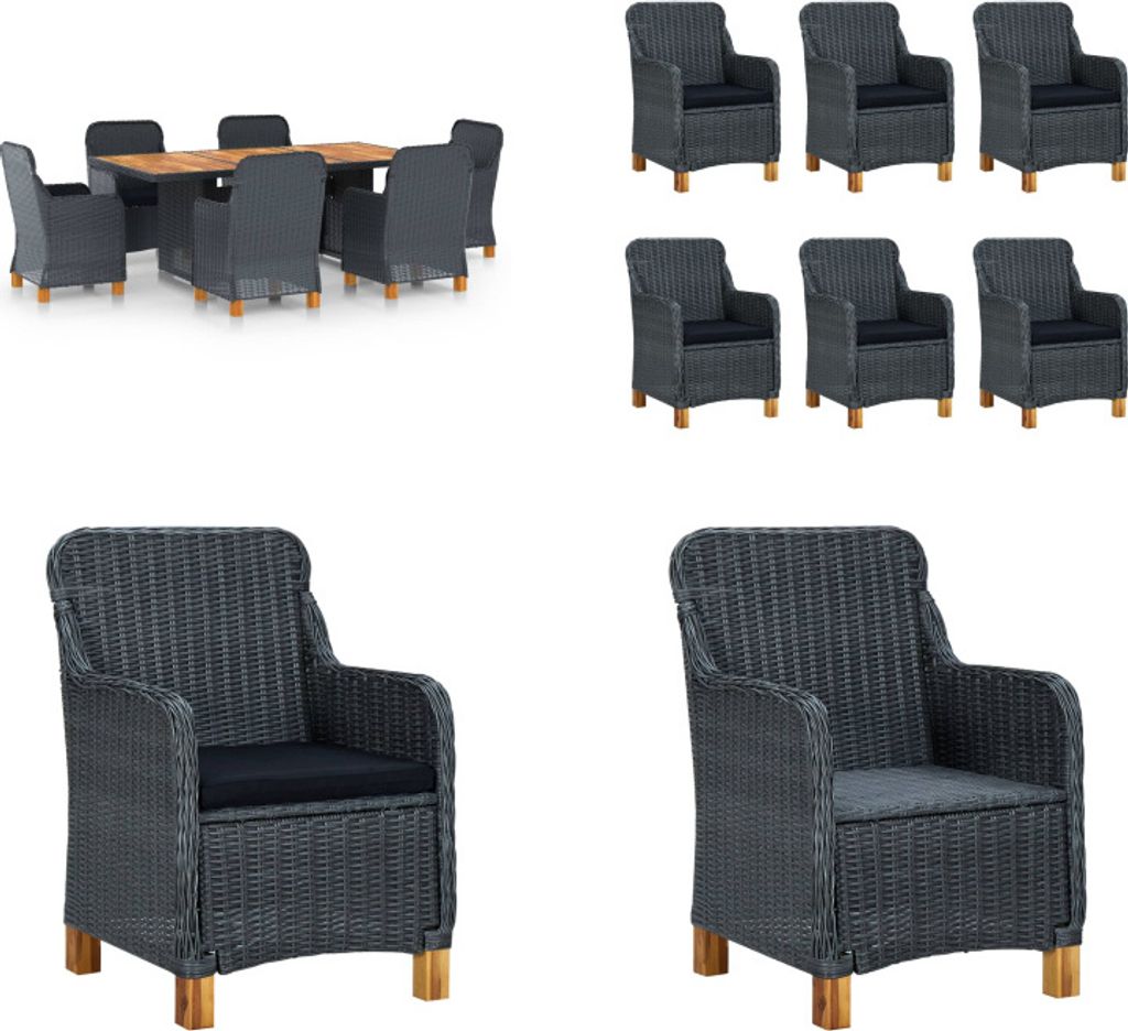 vidaXL 7 tlg. Garten Essgruppe mit Auflagen Poly Rattan Dunkelgrau - Gartenmöbel-Set - Gartenmöbel-Sets - Gartentisch Und Stuhl - Gartentische Un...