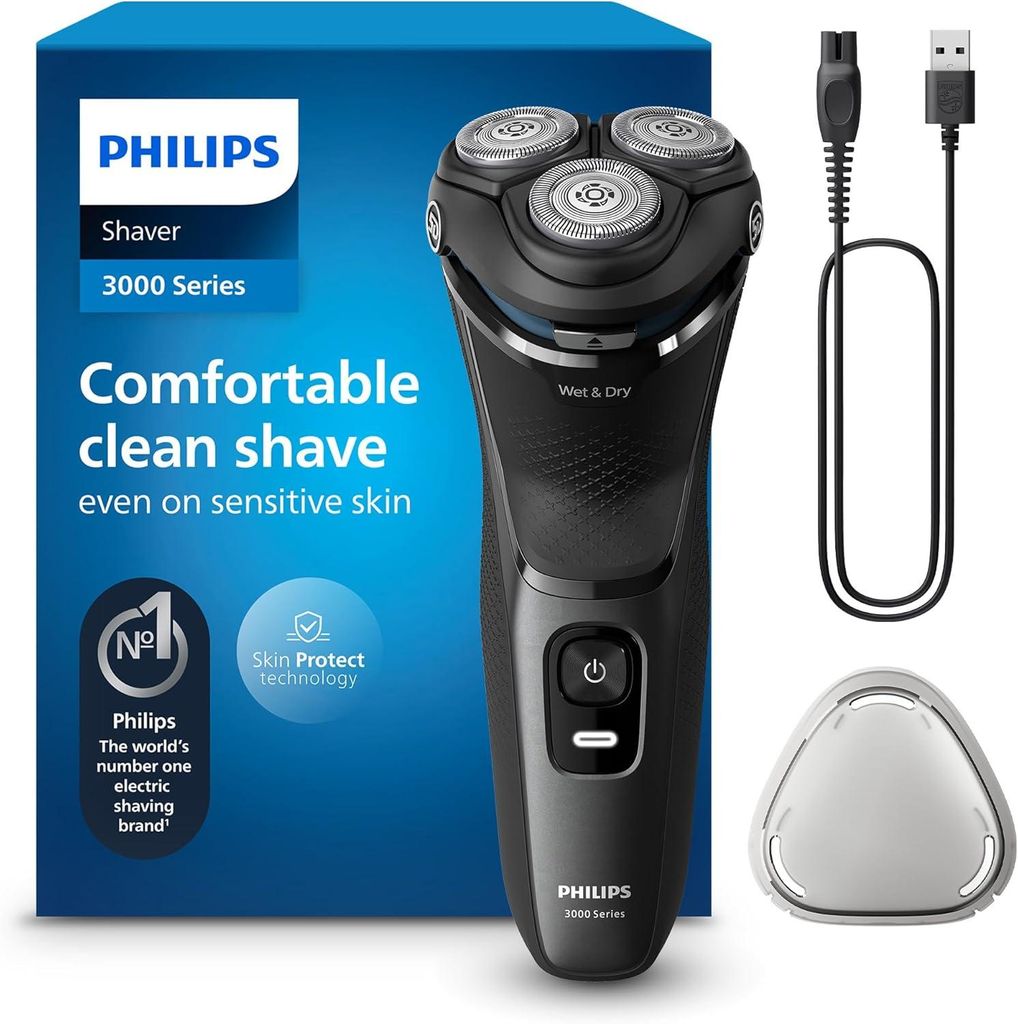 Philips Series 3000 Elektrorasierer Herren S3145/00, Nass- & Trockenrasierer, SkinProtect-Technologie, ausklappbarer Bartschneider, kabellos, Anthrazi