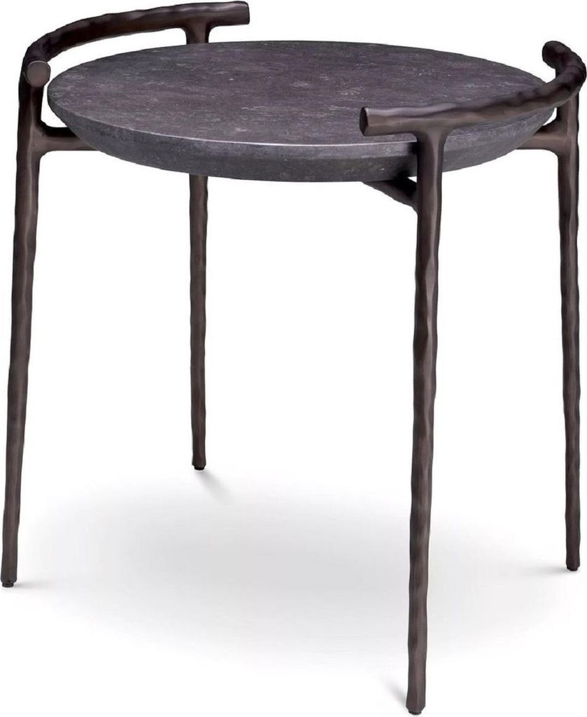 Casa Padrino Luxus Beistelltisch Grau / Bronze Ø 55 x H. 57,5 cm - Aluminium Tisch mit Marmorplatte - Wohnzimmer Möbel - Luxus Möbel - Wohnzimme...