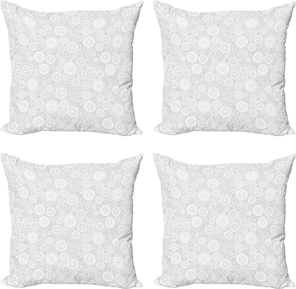 ABAKUHAUS Grau Kissenbezug Set (4 Stück), Geometrische Kreise Retro, Moderner Doppelseitiger Digitaldruck, 60 cm x 60 cm, Grau weiß